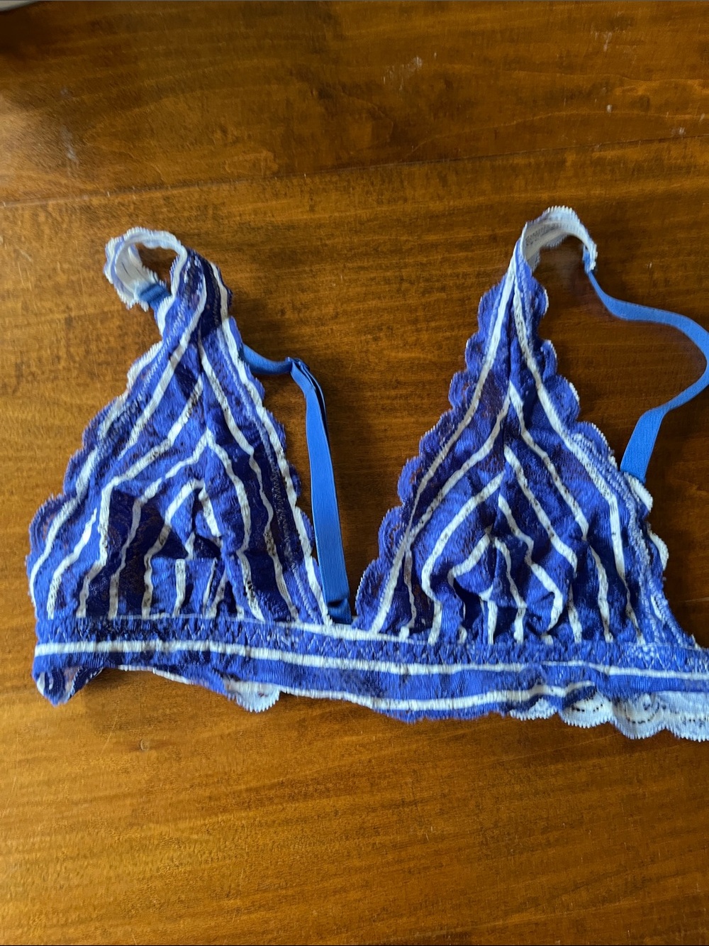 Cosabella Blue and White Striped Lace Triangle Bralette
